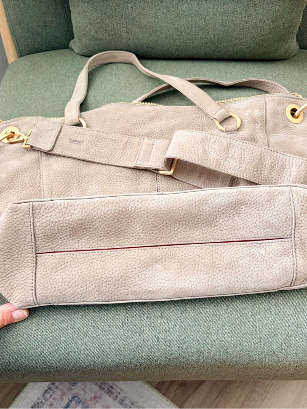Hammitt Daniel Medium Pebbled Taupe suede leather bag with gold hardware - Picture 6 of 8